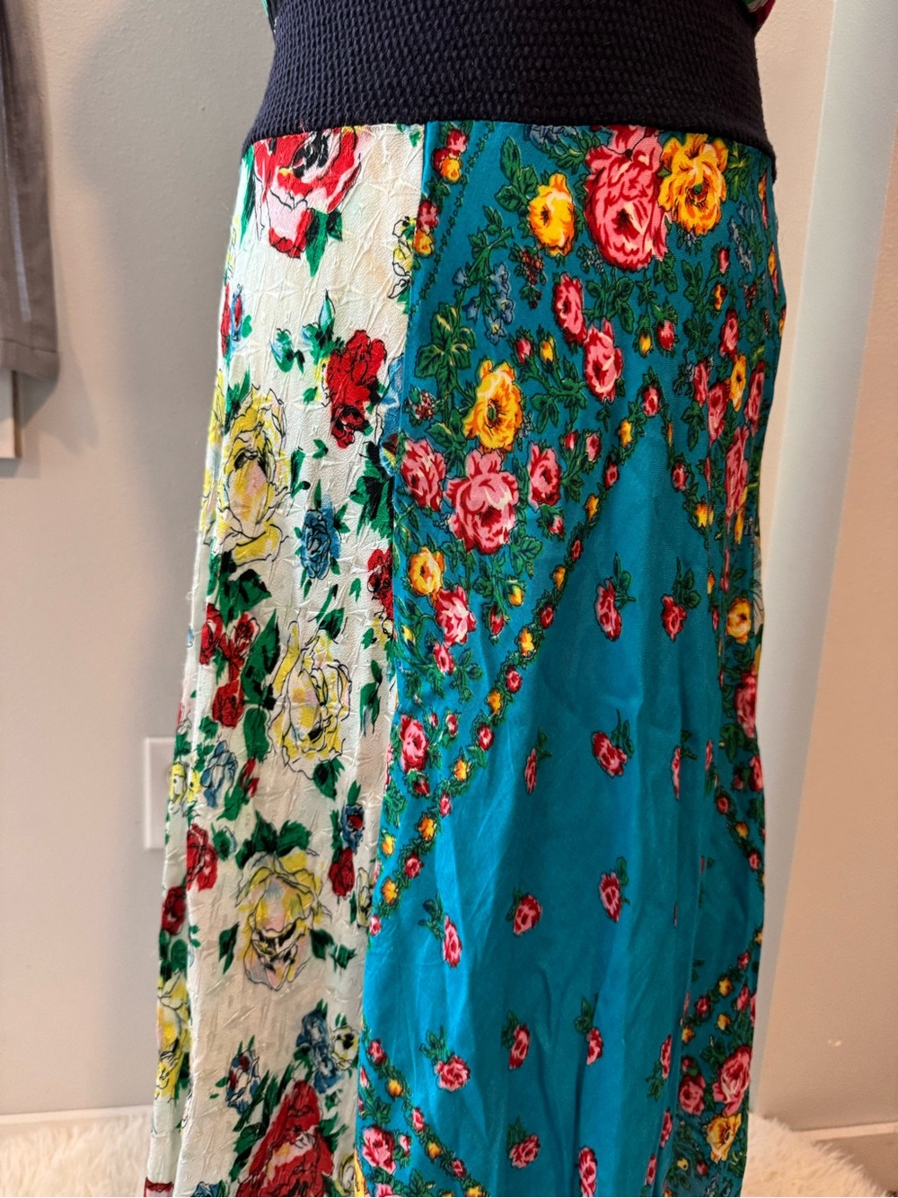 70s vintage handkerchief patchwork colorful asymmetric maxi dress size medium - Picture 9 of 15